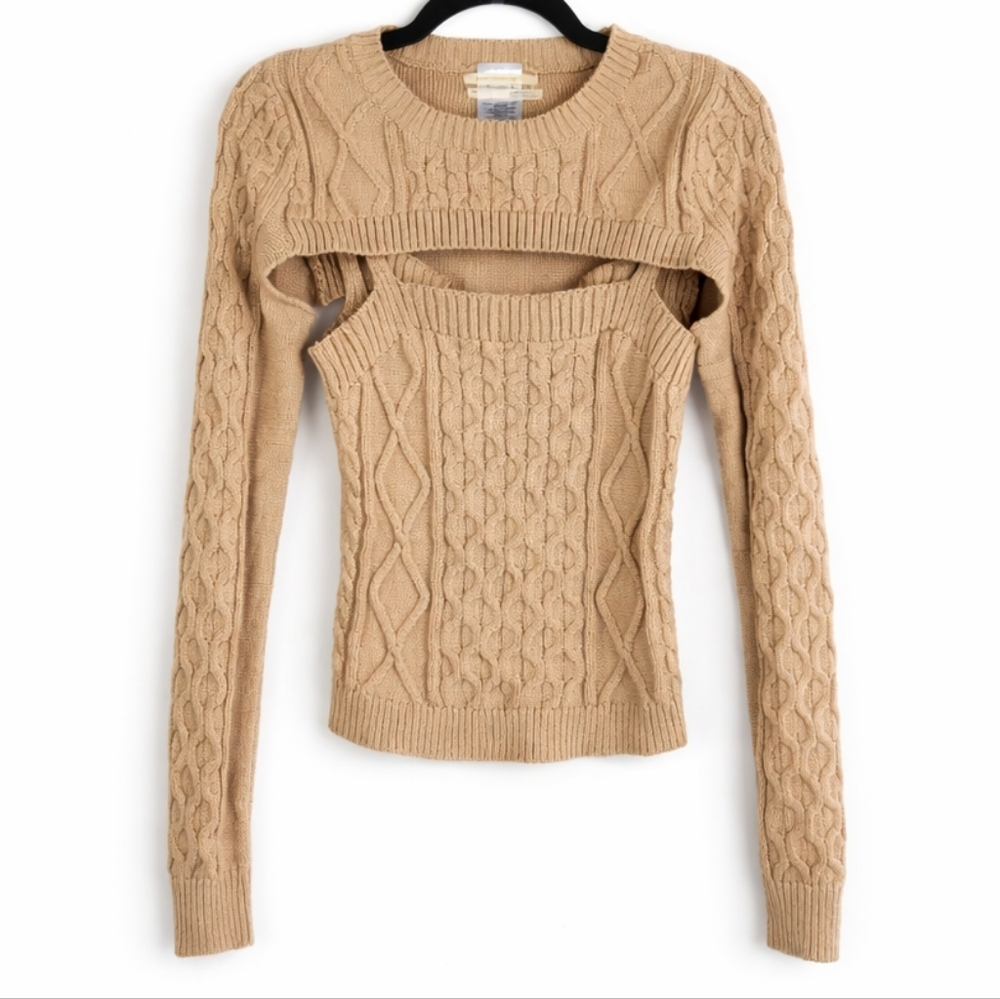 Anthro Cable Knit Shrug + Cami Set Beige XS Preppy Layered Bolero Sweater Outfit